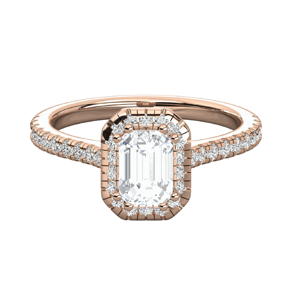  Emerald And Round Cut Diamond Halo Engagement Ring 