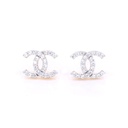 Twin C Round Diamond Pushback Stud Earring For Her