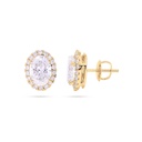  Oval Cut & Round Diamond Halo Stud Earrings For Her