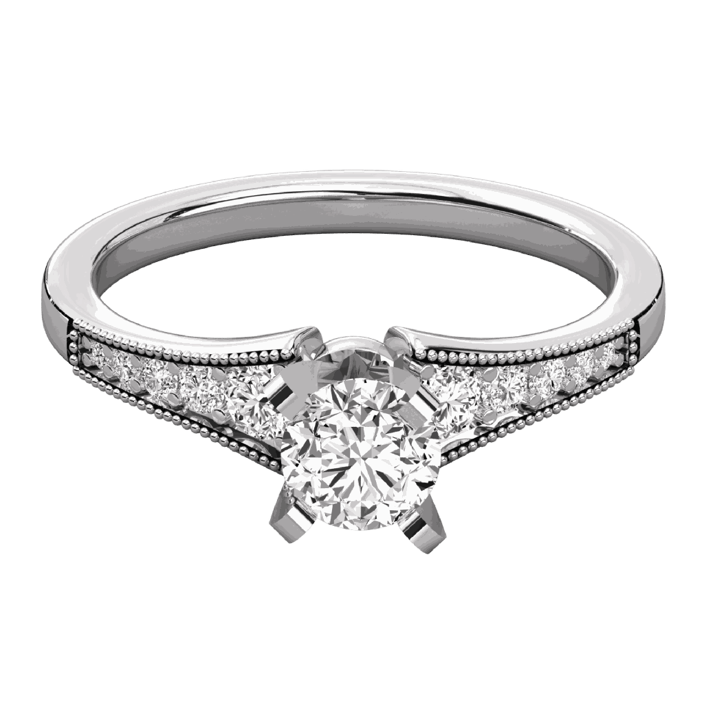Round Diamond Milgrain Set Solitaire Wedding Band 