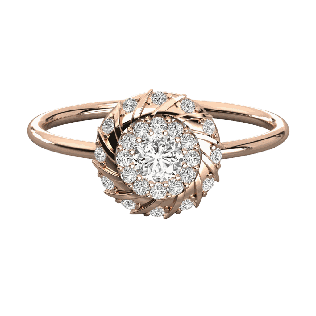 Round Diamond Flower Design Engagement Ring for Women
