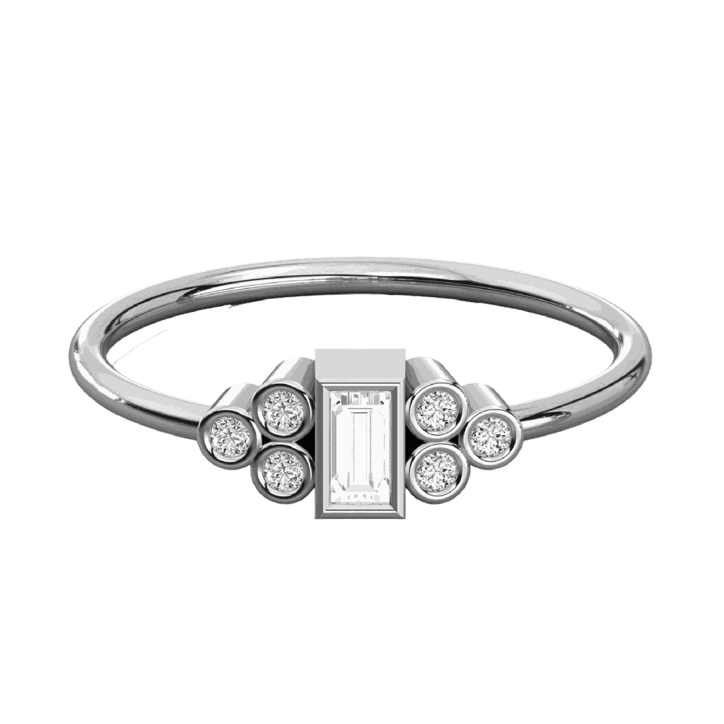  Baguette And Round Cut Diamond Halo Wedding Band 