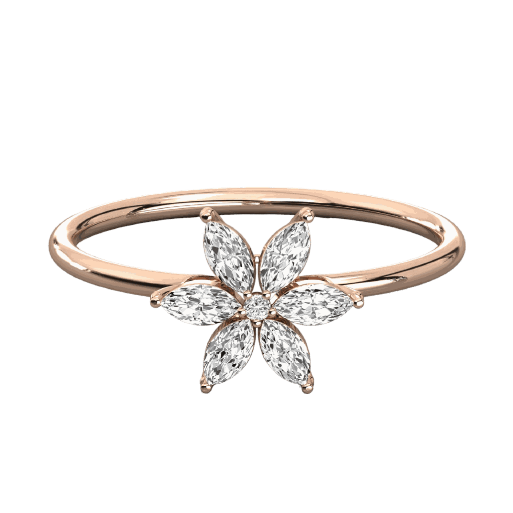  Marquise And Round Cut Diamond Flower Shape Wedding Band 