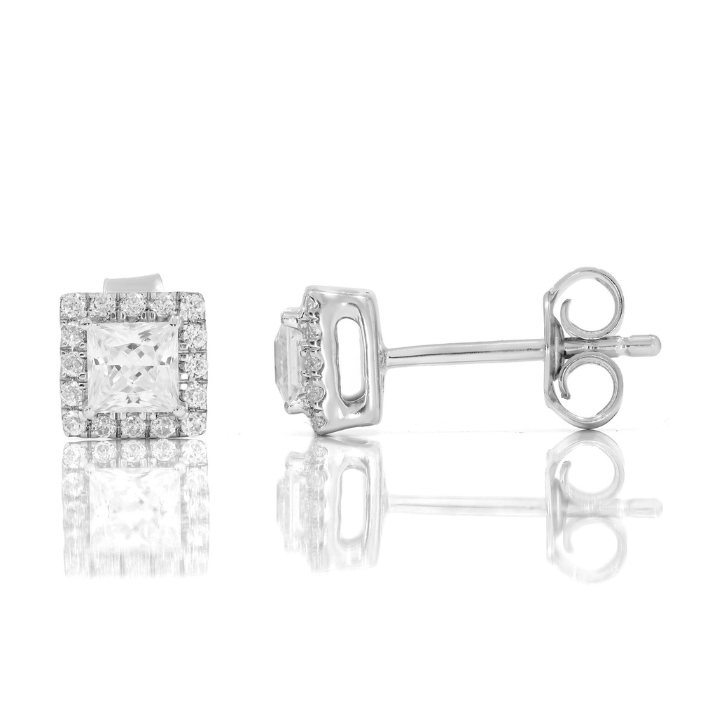  Round And Princess Diamond Stud Earrings 