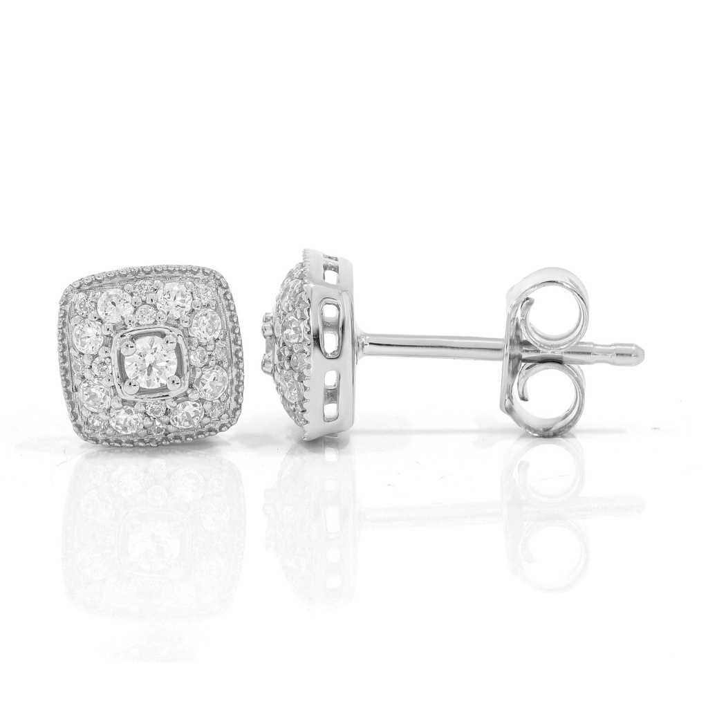  Round Diamond Filigree Design Stud Earrings 