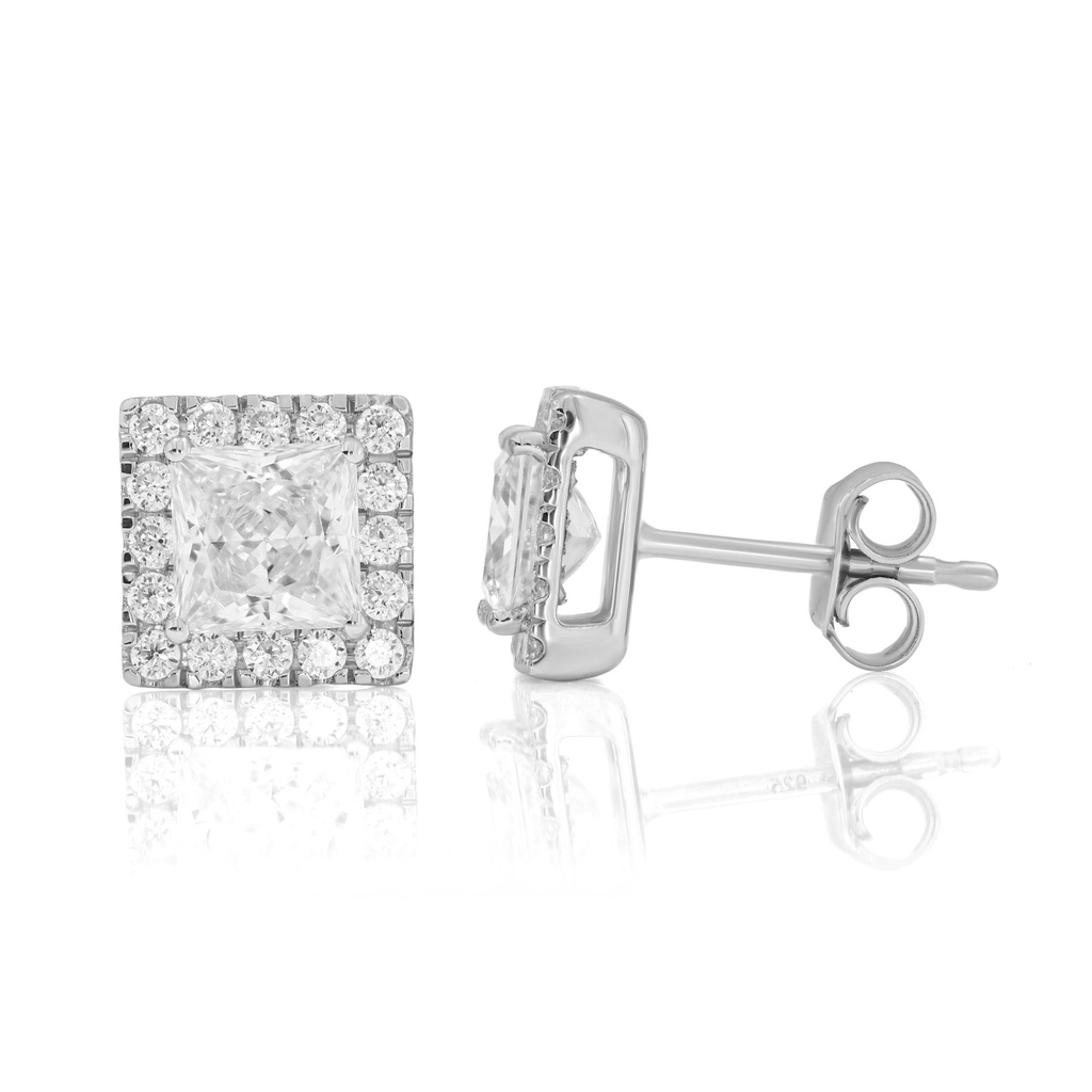  Round And Princess Diamond Prong Set Stud Earrings 