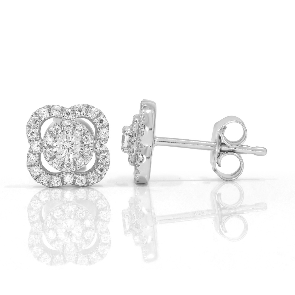  Round Diamond Flower Design Prong Set Stud Earrings 