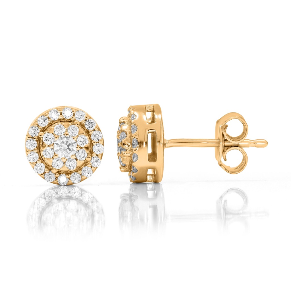 Round Diamond Sunflower Design Stud Earrings 