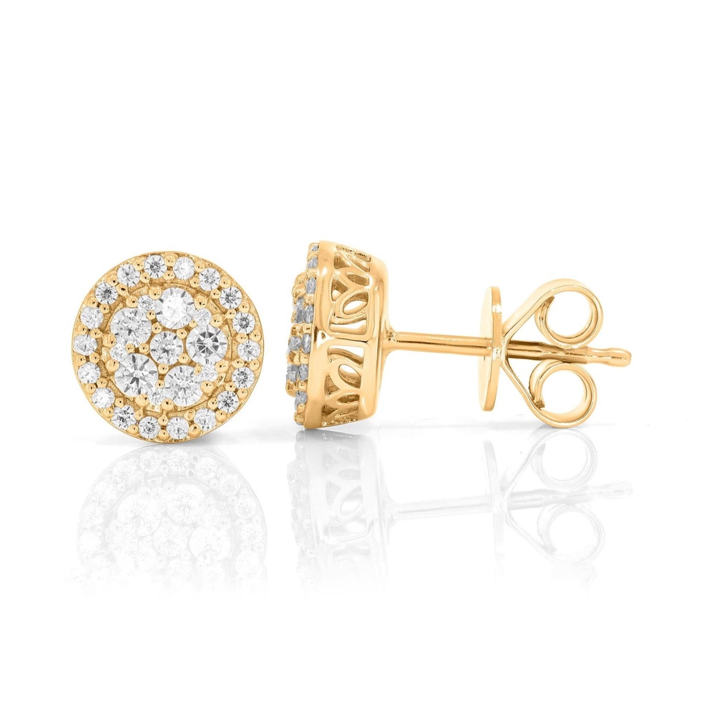 Round Diamond Sunflower Design Stud Earrings 