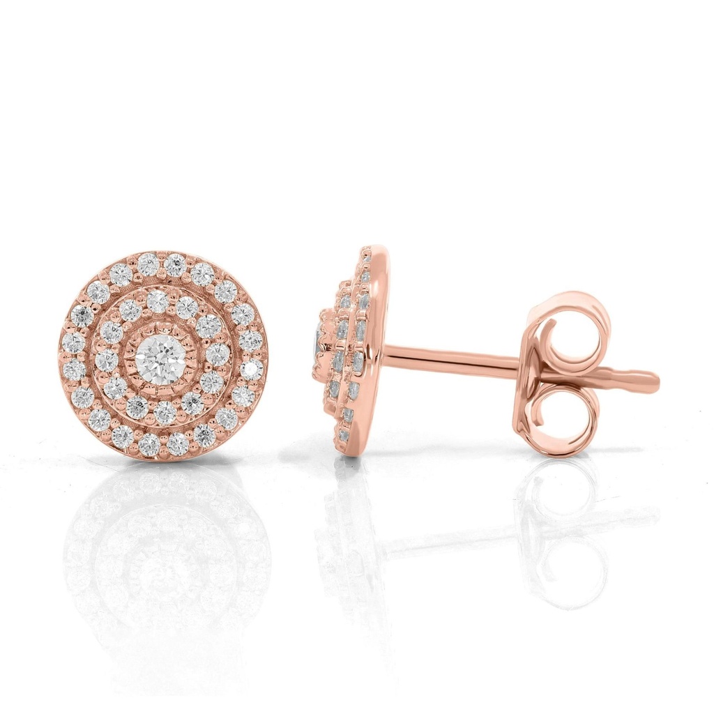  Round Diamond Two Line Sunflower Design Stud Earrings 