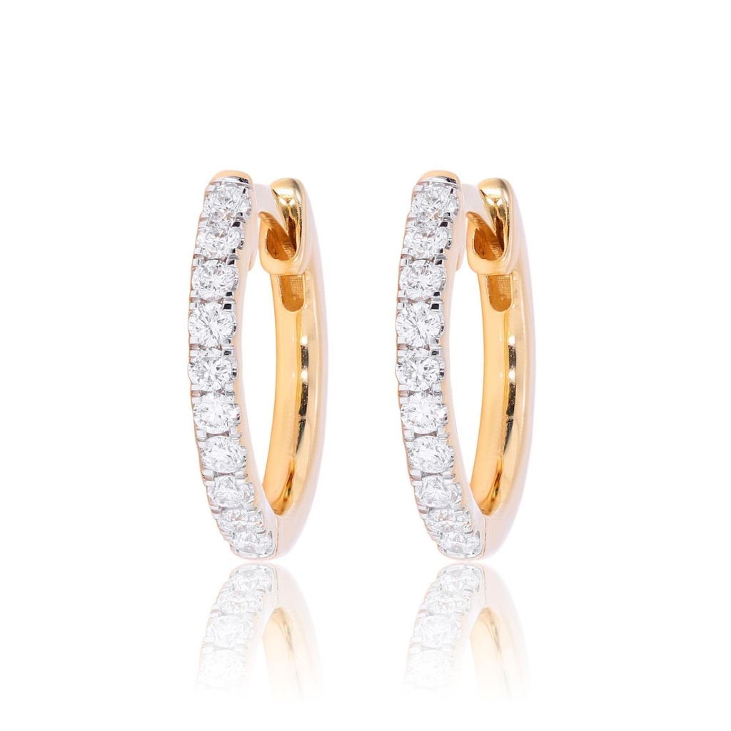 Round Diamond Hinged Huggie Hoop Earring 