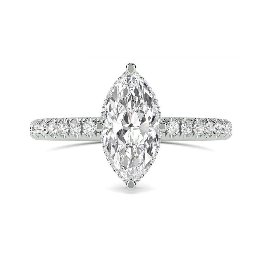  Marquise Cut  Hidden Halo Engagement Ring For Women