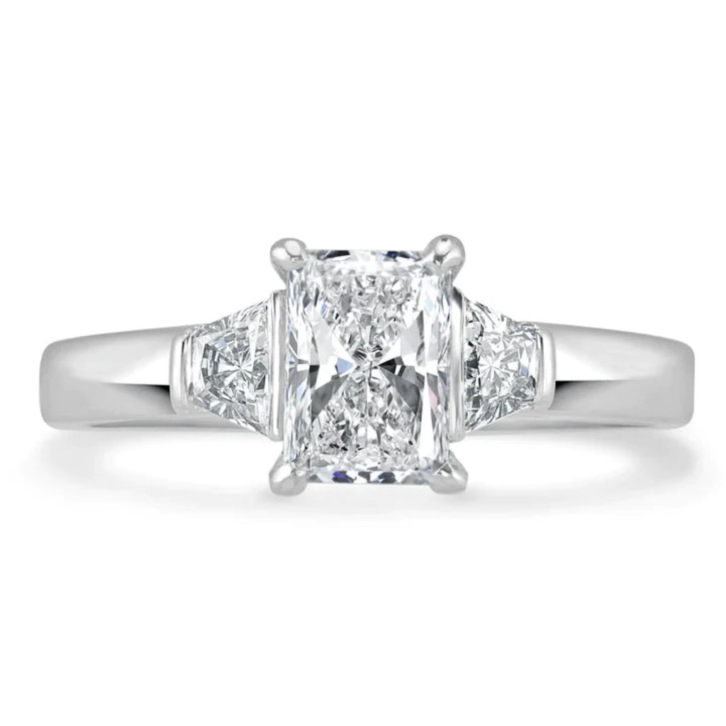2 Carat Radiant Cut Three Stone Moissanite Ring in White Gold