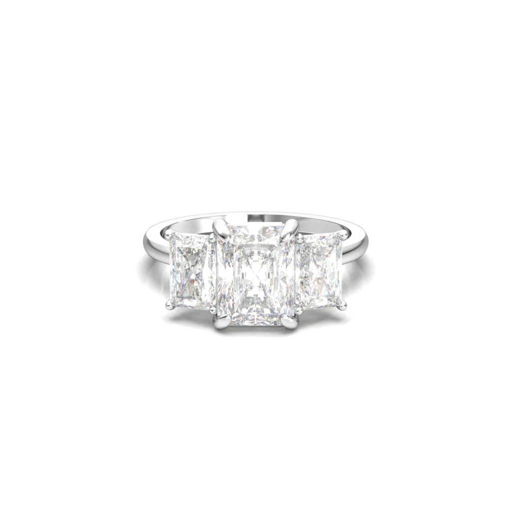2.50 Carat Radiant Shape Three Stone Moissanite Ring in White Gold