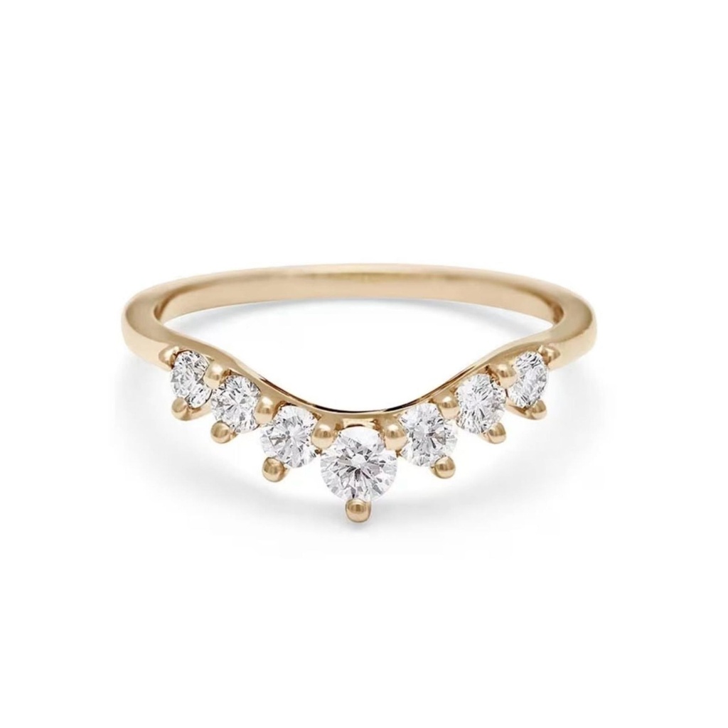  Round Shape Curved Moissanite Wedding Ring 