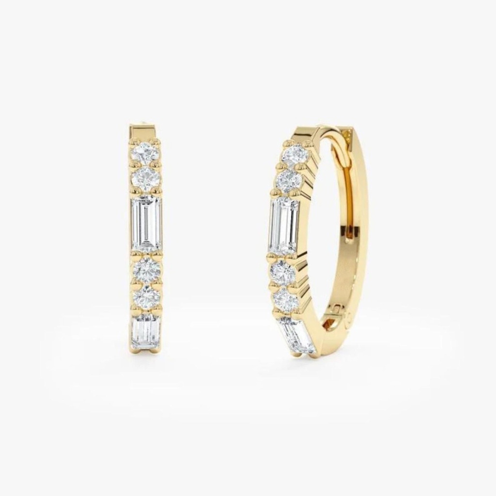  Round & Baguette Shape Moissanite Hoop Earrings 