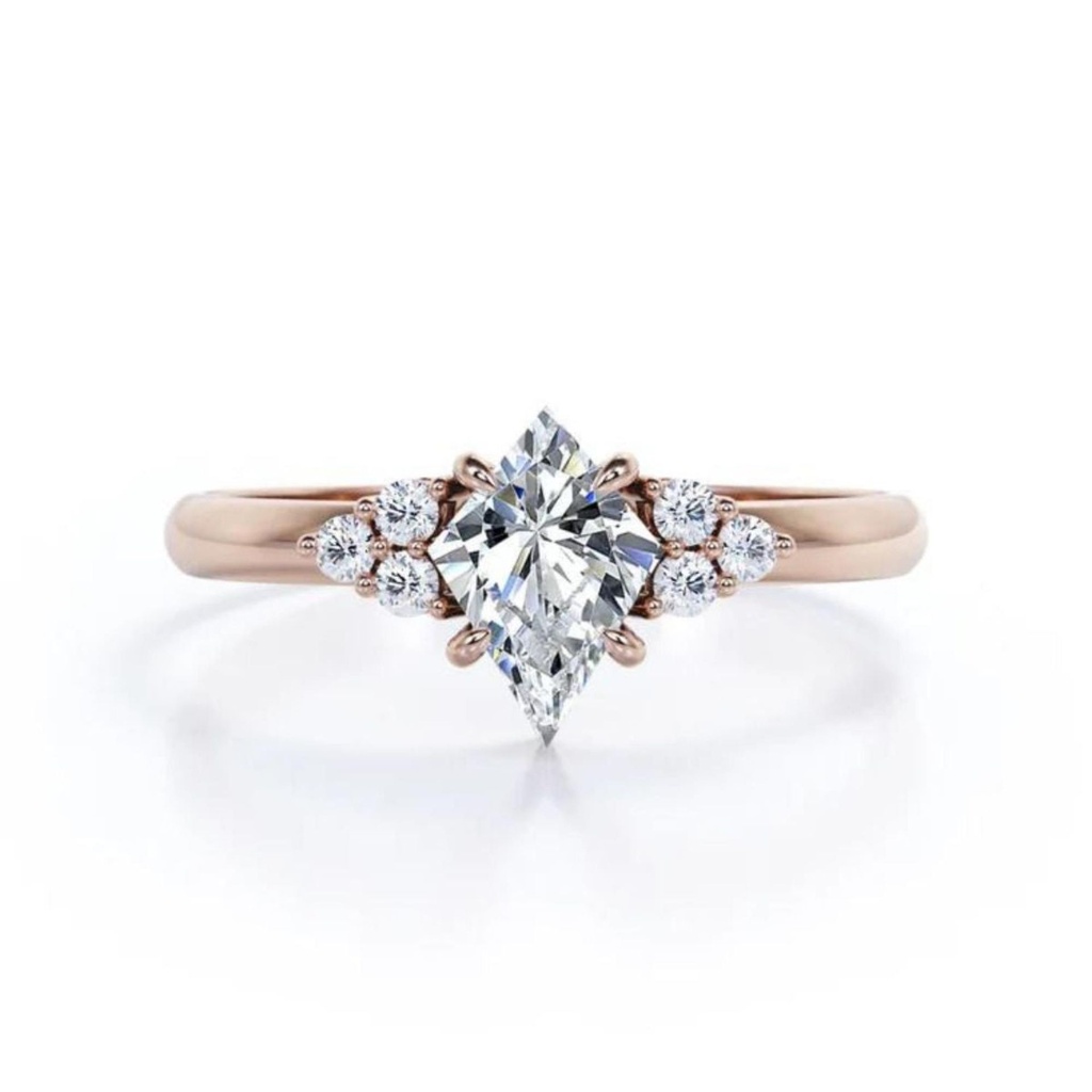  Kite Cut Moissanite Cluster Engagement Ring 