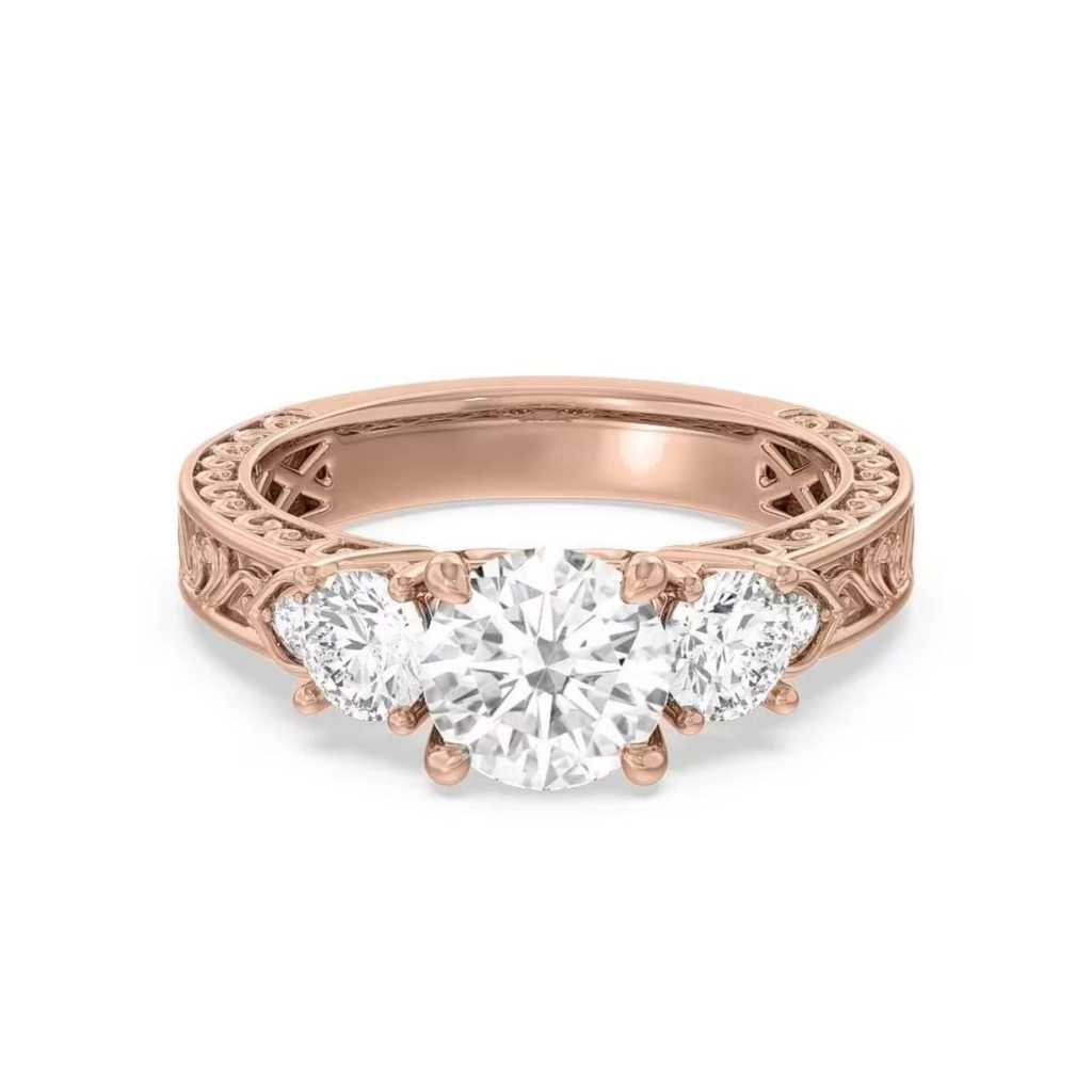  Round Cut Moissanite Art Deco Ring 