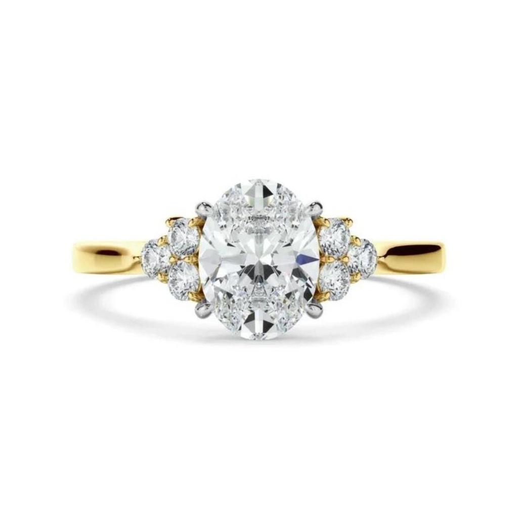 Oval Moissanite Cluster Engagement Ring 