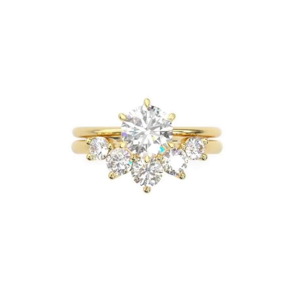  Round Shape Moissanite Cluster Bridal Set Ring In Yellow Gold