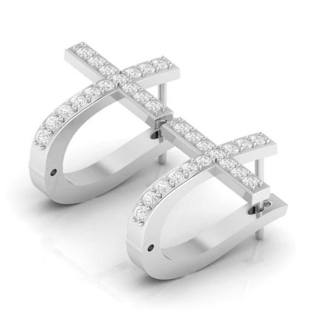  Round Moissanite Cross Hoop Earrings 