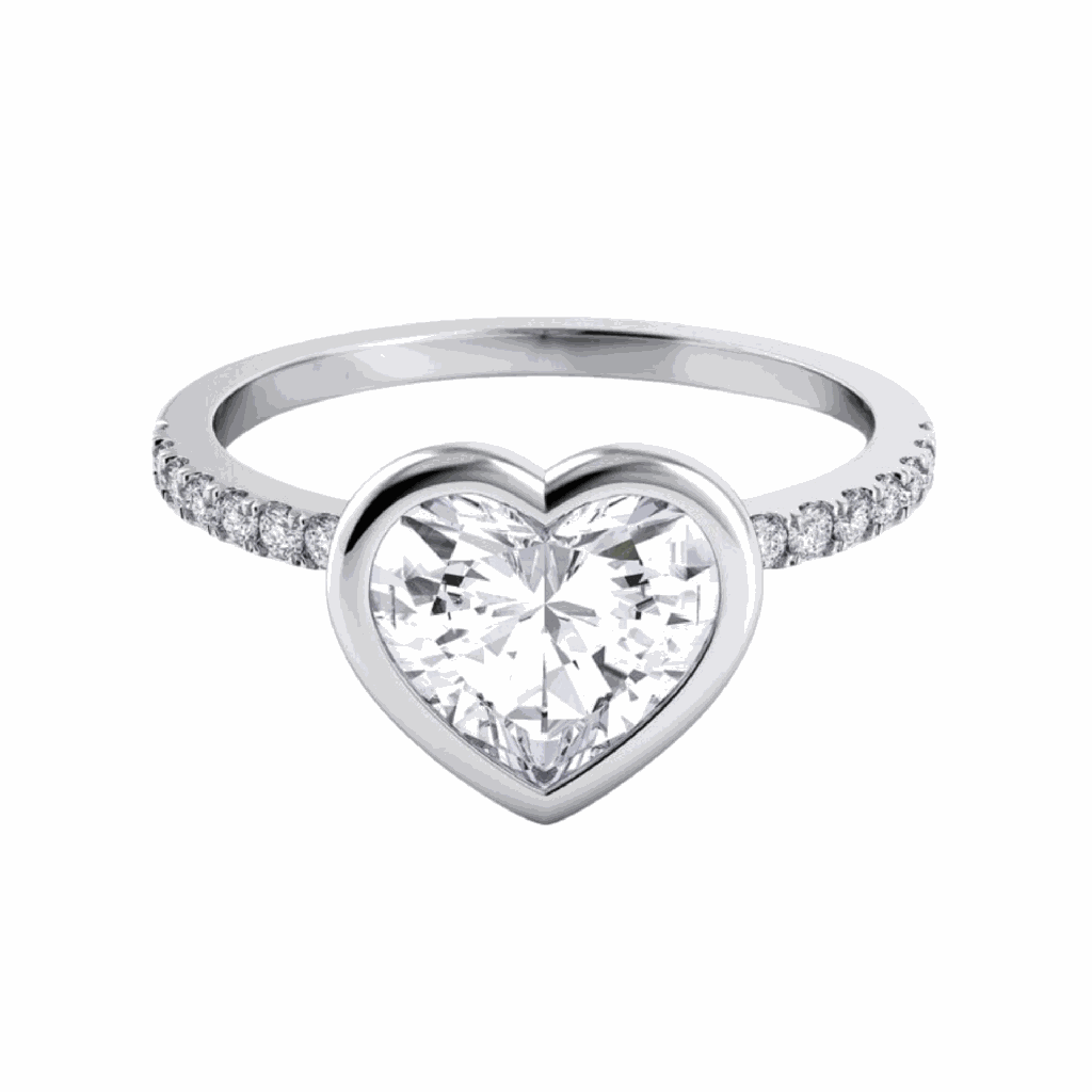  Heart Shape Bezel Set Engagement Ring For Women