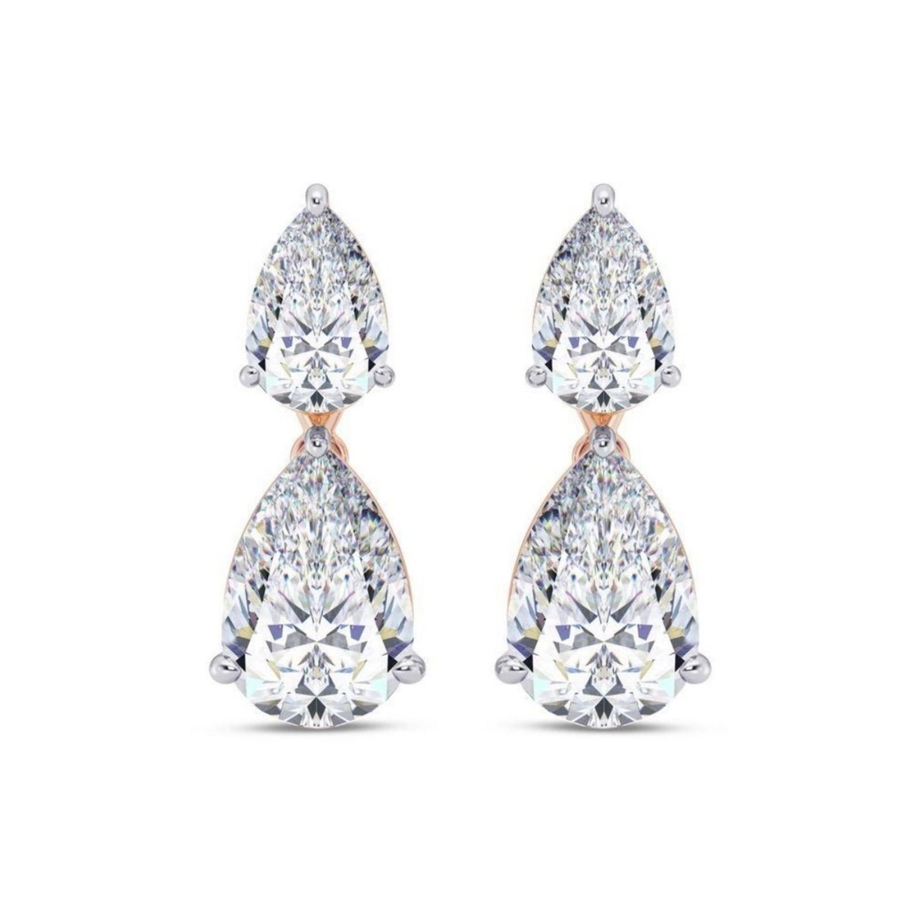 7 Carat Pear Cut Moissanite Drop Earrings In Rose Gold