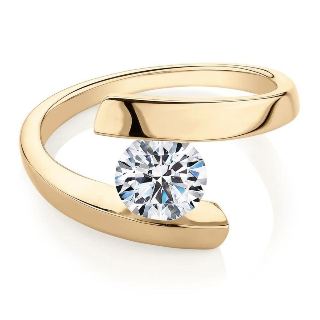 1.20 Ct Tension Set Round Moissanite Solitaire Engagement Ring In Yellow Gold