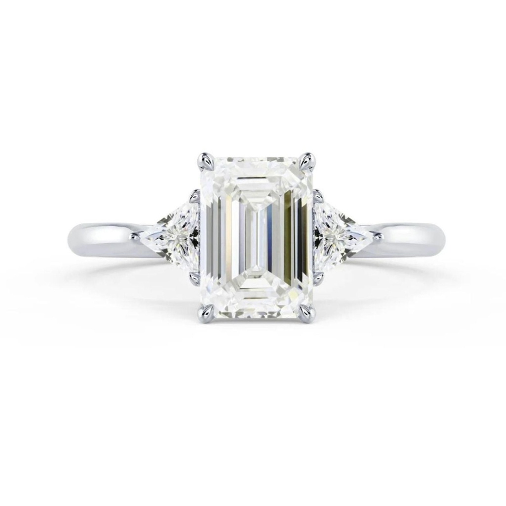  Emerald & Trillion Cut Moissanite Three Stone Ring 