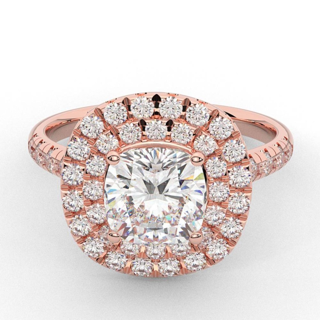  Cushion Cut Double Halo Engagement Ring For Women