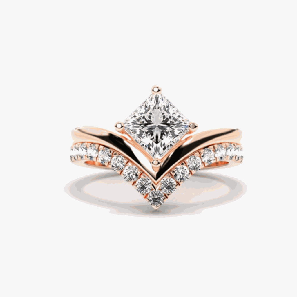  Princess Shape Curved Bridal Set Ring For Women