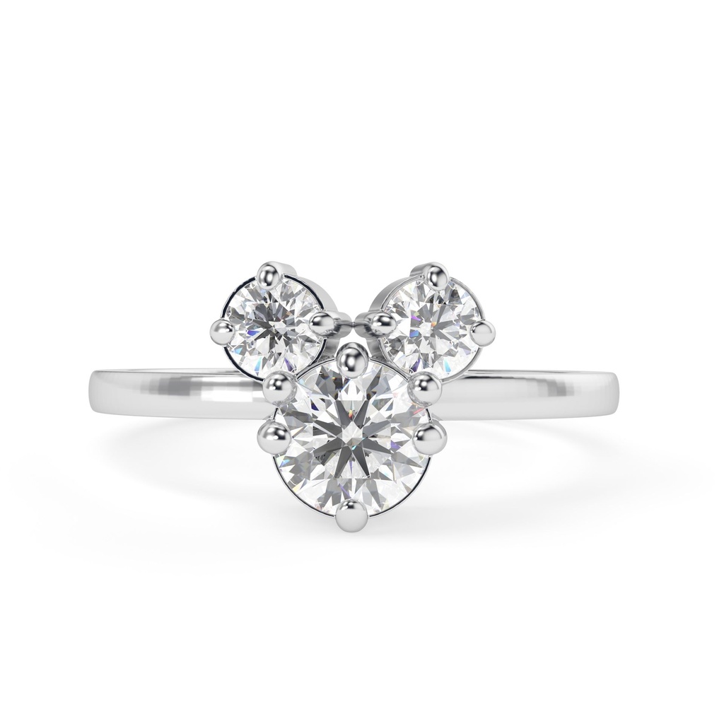 Three Stone Lab Grown Diamond Ring, Round Cut Diamond Engagement Ring, Mouse Ears Engagement Three Stone 14K White Gold Ring
