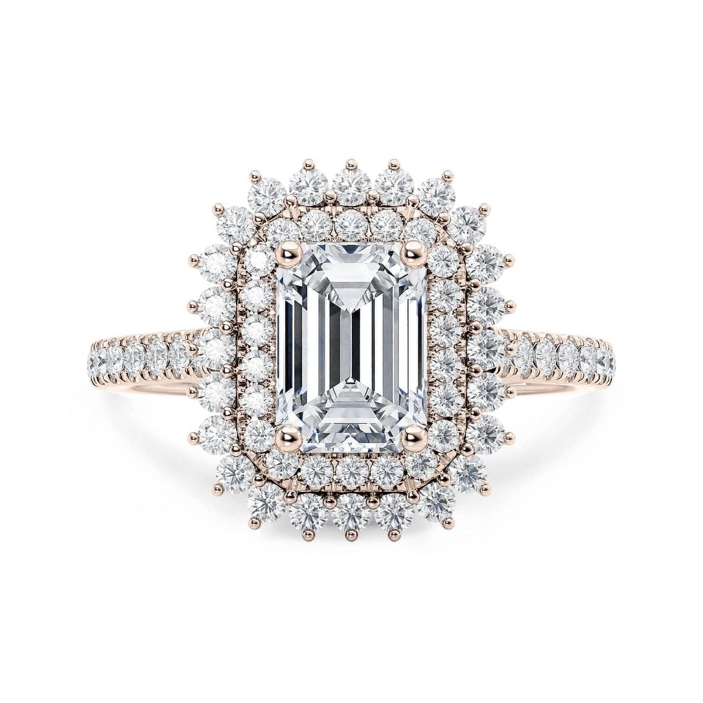  Emerald Cut Double Halo Engagement Ring For Women