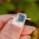 Ice Blue Emerald Cut Diamond Halo Engagement Ring For Women