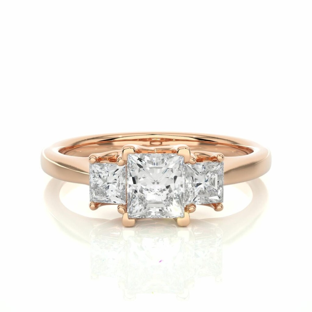  Princess Cut Prong Set 3 Stone Diamond Engagement Ring For Women