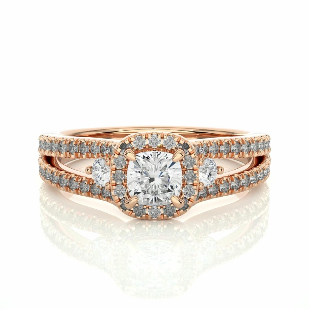 Cushion Cut Split Shank Diamond Engagement Ring For Women