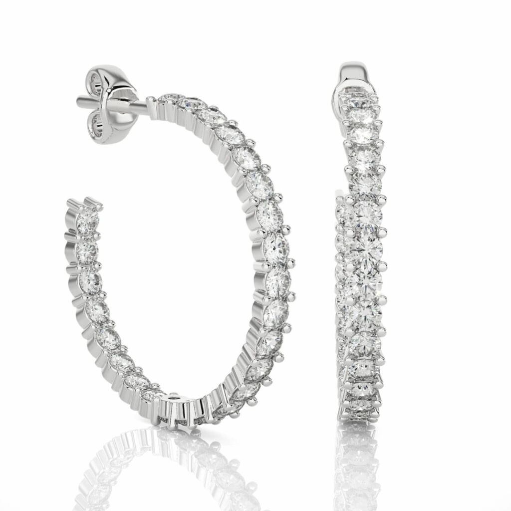  Round Cut Prong Setting Diamond Hoop Earrings For Women