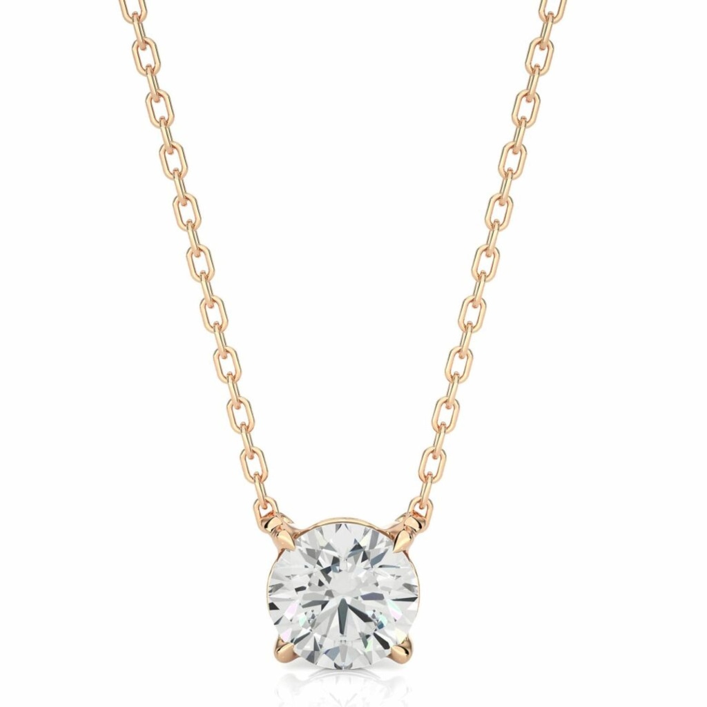 Round Cut 4 Prong Set Diamond Pendant For Women