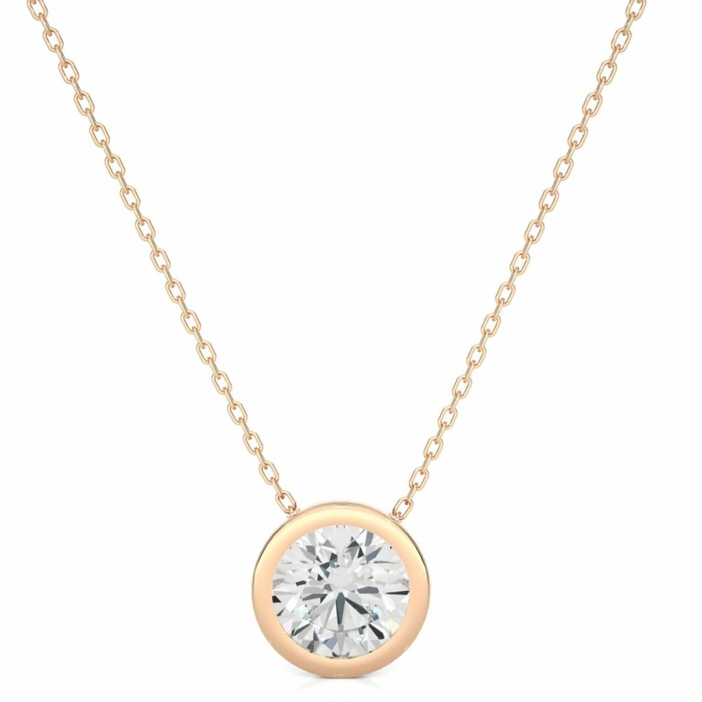 Carat Round Cut Bezel Set Diamond Pendant For Women