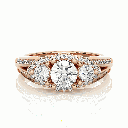 Round Cut Prong Set 3 Stone Halo Diamond Engagement Ring For Women