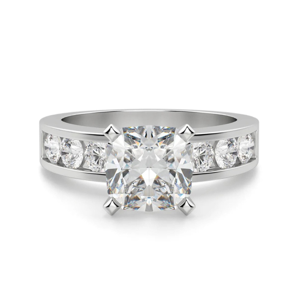 Cushion Cut 4 Prong Set Lab Diamond Engagement Ring 