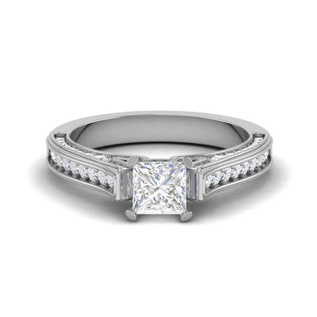  Princess Cut Cathedral Lab Diamond Engagement Ring 