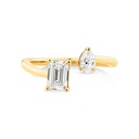 1.50 Ct Emerald and Pear Cut Prong Set Toi et Moi Moissanite Ring in Yellow Gold