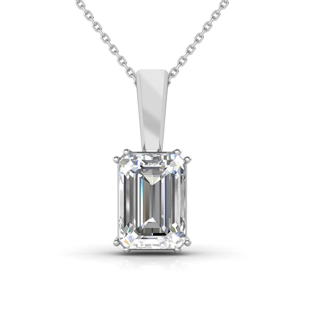 Emerald Cut Bezel Set Solitaire Lab Diamond Pendant 
