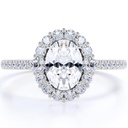 Oval Moissanite Split Shank Halo Engagement Ring in 18k White Gold over Silver