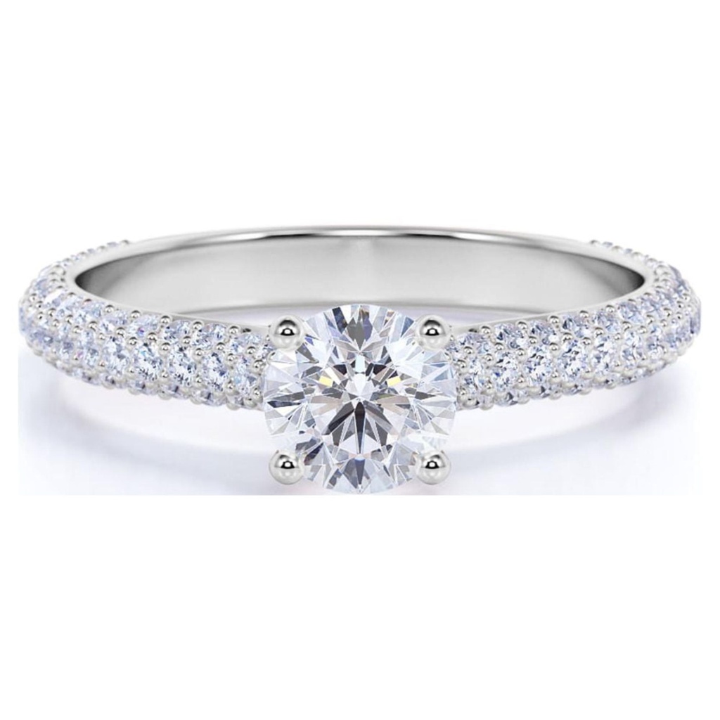  Round Cut Fire Moissanite Engagement Ring - Classic Engagement Ring - Cluster Ring - 18k White Gold Over Silver