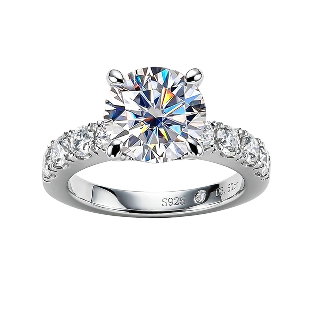 Moissanite Engagement Ring, Gold Plated Sterling Silver Promise Anniversary Ring for Women