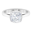 Bezel Set Cushion Shaped Moissanite Solitaire Engagement Ring, Cushion Cut Engagement Ring, 925 Sterling Silver