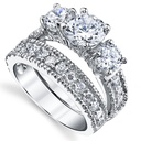 Metal Masters Women's Sterling Silver Past Present Future Bridal Set Engagement Wedding Ring Cubic Zirconia 7