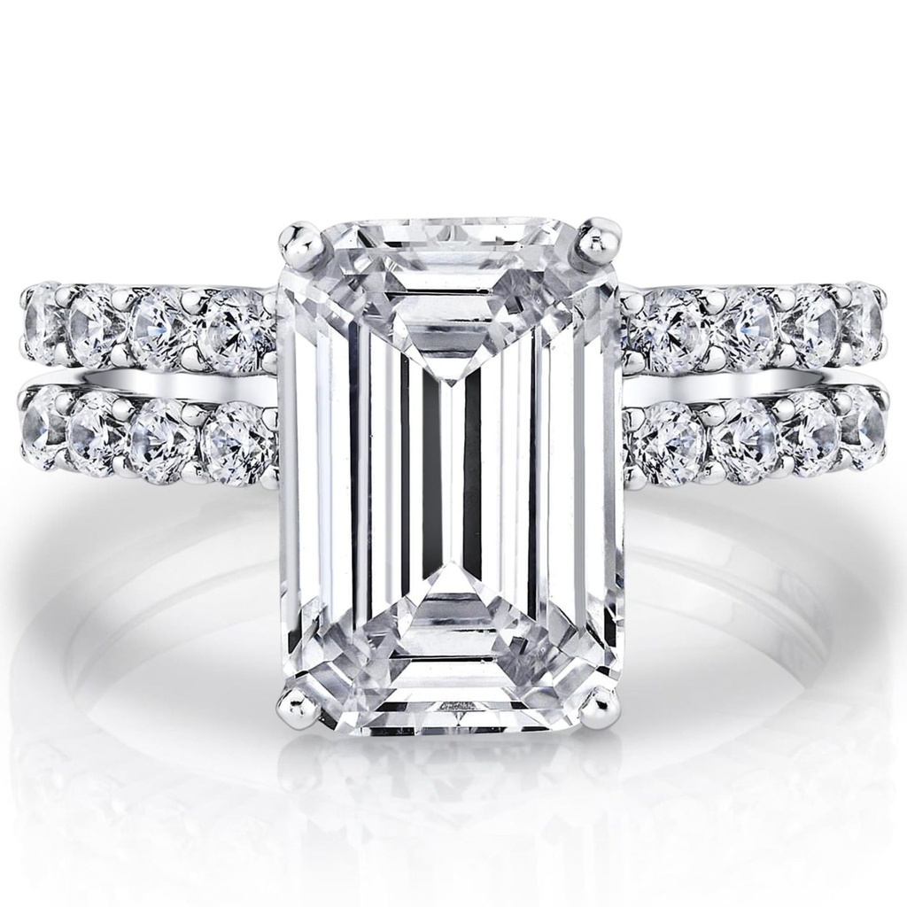 Metal Masters Women's Sterling Silver 925 Bridal Set Engagement Rings Emerald Cubic Zirconia 7